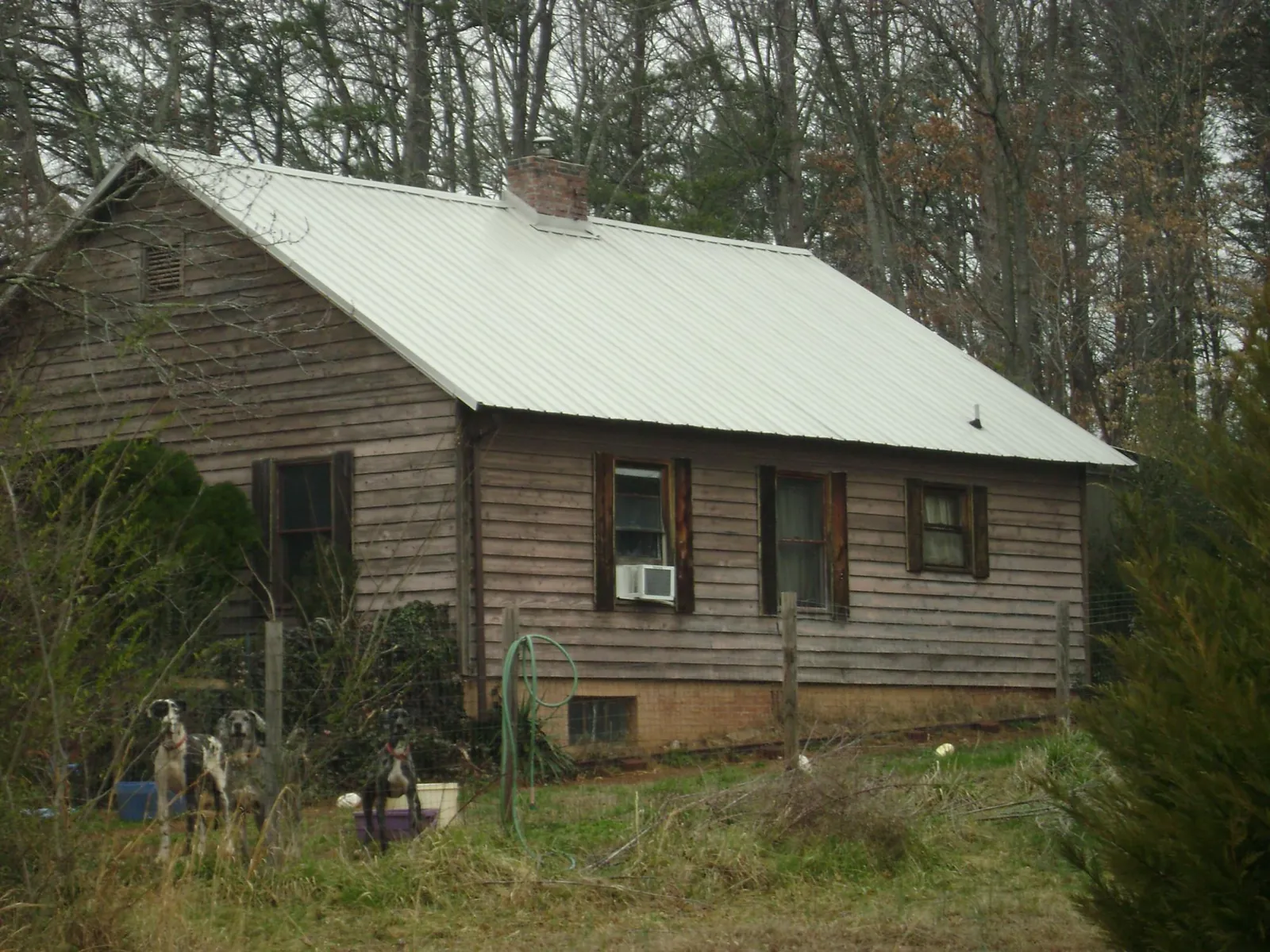 White metal roof on an old wood sided farmhouse, from a Metal Roof Installation job in Erie